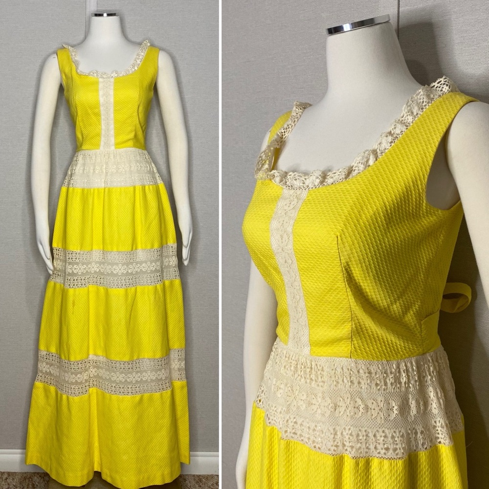 Vintage 70s Lanz radiant yellow maxi dress